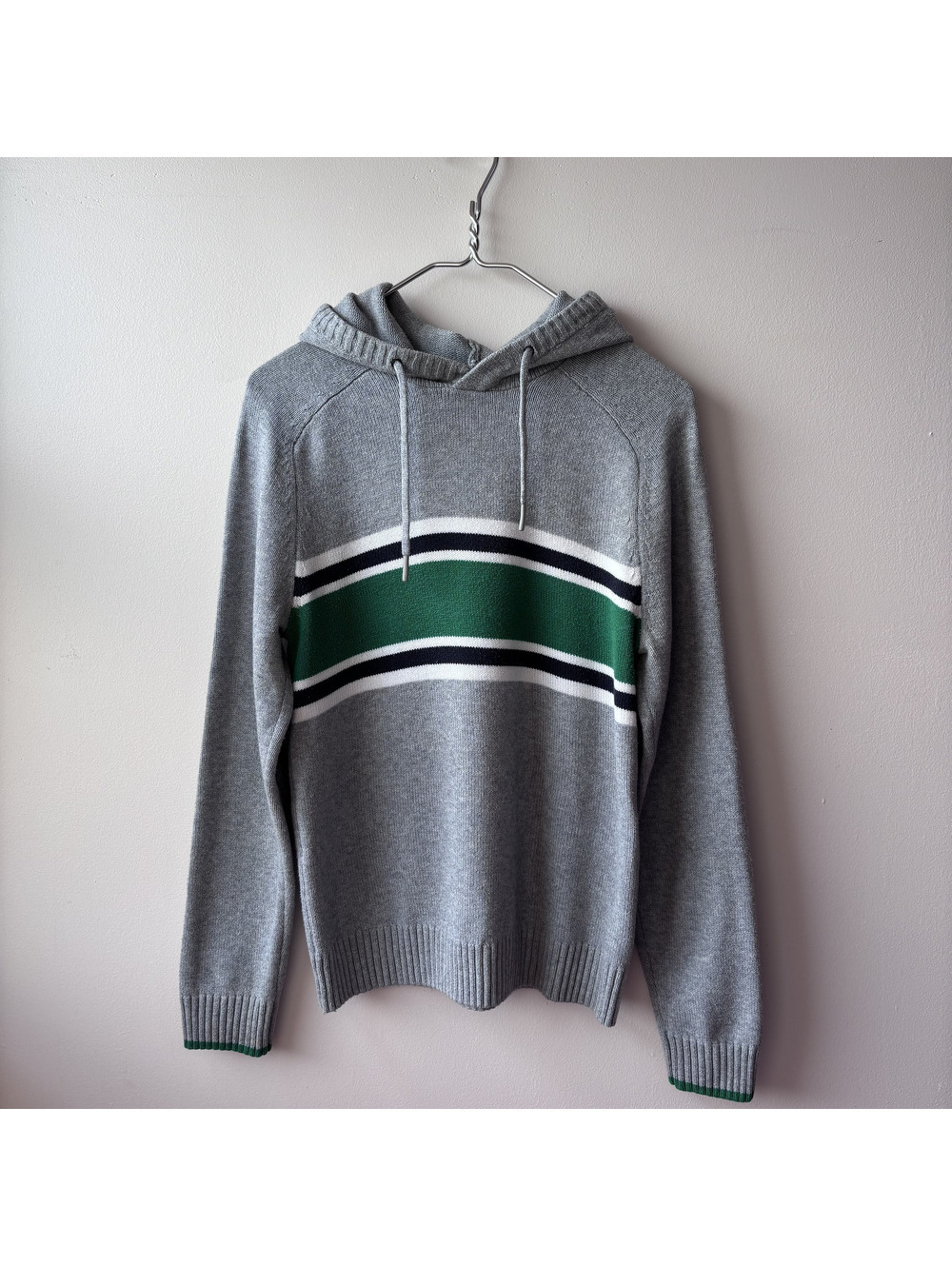 Urban Pipeline Small Gray Hoodie Sweater with Green and White Stripe